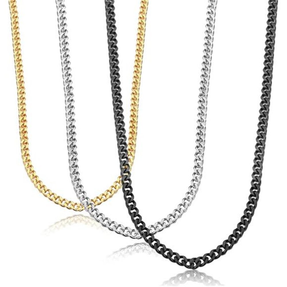 Stainless Steel Link Curb Chain Necklace for Men Women 3 Pcs 3.5mm